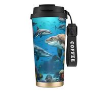 nanger Dolphins Sea Turtle Shark Octopus Coral Reef 316 Stainless Steel Insulated Coffee Mug Vacuum Cup With Leak Proof Lid, Keep Hot Or Cold