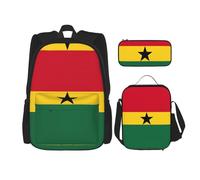 nanger Flag Of Ghana Print 3-Piece Set Backpack, Lunch Bag And Pencil Case, For Travel, College, And Daily Use