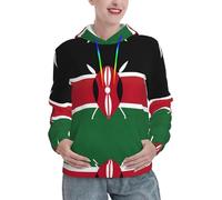 nanger Flag Of Kenya Print Women'S Hoodie Pullover, Cozy Long Sleeve Casual Hoodies With Drawstring And Pocket, Black, S
