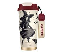 nanger Halloween Witch Flying 316 Stainless Steel Insulated Coffee Mug Vacuum Cup With Leak Proof Lid, Keep Hot Or Cold