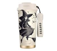 nanger Halloween Witch Flying 316 Stainless Steel Insulated Coffee Mug Vacuum Cup With Leak Proof Lid, Keep Hot Or Cold