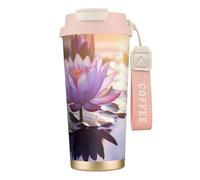 nanger Lotus Flower Purple 316 Stainless Steel Insulated Coffee Mug Vacuum Cup With Leak Proof Lid, Keep Hot Or Cold
