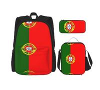 nanger Portuguese Flag Print 3-Piece Set Backpack, Lunch Bag And Pencil Case, For Travel, College, And Daily Use