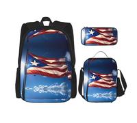 nanger Puerto Rico Wallpaper Flag Print 3-Piece Set Backpack, Lunch Bag And Pencil Case, For Travel, College, And Daily Use
