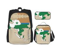 nanger Republic Of Uzbekistan Flag Map Print 3-Piece Set Backpack, Lunch Bag And Pencil Case, For Travel, College, And Daily Use