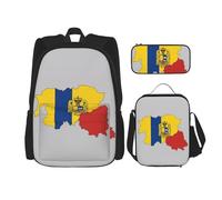 nanger Romania Flag Map Print 3-Piece Set Backpack, Lunch Bag And Pencil Case, For Travel, College, And Daily Use