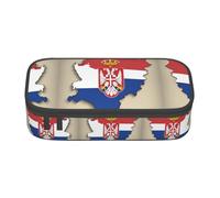 nanger Serbia Flag Map02 Print Pencil Case Bag Big Capacity Pen Pouch, Aesthetic Stationery Organizer With Zipper