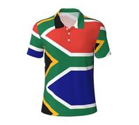 nanger South African Flag Print Mens Quick Dry Collared Polo Shirt, Short Sleeve Golf T-Shirt for Athletic and Casual, Black, Medium