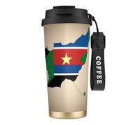 nanger South Sudan Flag Map With Yellow Star 316 Stainless Steel Insulated Coffee Mug Vacuum Cup With Leak Proof Lid, Keep Hot Or Cold