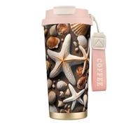 nanger Starfish And Shells 316 Stainless Steel Insulated Coffee Mug Vacuum Cup With Leak Proof Lid, Keep Hot Or Cold