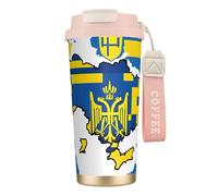 nanger Ukraine Flag Map 316 Stainless Steel Insulated Coffee Mug Vacuum Cup With Leak Proof Lid, Keep Hot Or Cold
