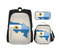 nanger Uruguay Flag Map Print 3-Piece Set Backpack, Lunch Bag And Pencil Case, For Travel, College, And Daily Use