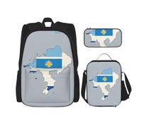nanger Uruguay Flag Map Print 3-Piece Set Backpack, Lunch Bag And Pencil Case, For Travel, College, And Daily Use