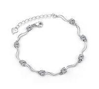 NANHONG Dainty Jewellery Beaded Charm Bracelet in 925 Sterling Silver AAA Crystal Hand Catenary with Gift Box