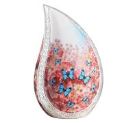 NANIURN Urns for Human Ashes, Blue Butterfly Pink Flower Large Teardrop Urn