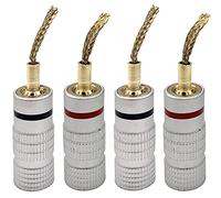 NANJIL HKSMAN 4 Pcs Braided Wire Pure Copper Gold Plated Audio Banana Plug Closed Screws Connectors for Speaker Wire, AV Receivers, Amplifiers, Surround Sound, Corrosion-Resistant, 2 Red and 2 Black
