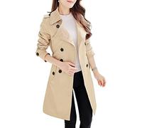 NANJUN Women's Double-Breasted Trench Coat Classic Lapel Overcoat Slim Outerwear Waterproof Coat with Belt Buckle, A-khaki, 14