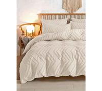 Nanko Beige California King Duvet Cover, 3pc Boho Tufted Microfiber Cal King Comforter Cover Set, All Season Aesthetic Soft Embroidery Textured Geometric Quilt Cover 104x96 inches
