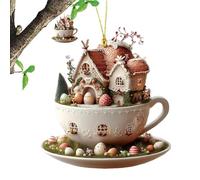 Nankoyal Acrylic Easter Ornaments | Coffee Cup House Easter Egg Hangable Decor | 2d Acrylic Flat Easter Ornaments for Keychain, Backpack