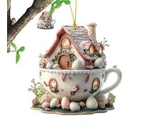 Nankoyal Coffee Cup House Easter Egg Hangable Decor - Easter Ornaments for Tree Decorations - 2d Acrylic Flat Easter Ornaments for Keychain, Backpack
