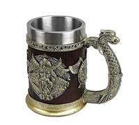 Nankoyal n-ordic v-iking Beer Mug,Bronze Color Norse v-iking Dragon Ship Tankard Dragon Handle Beer Cup Coffee Mug Medieval Norse Mugs Stainless Steel Barrel Beer Mug,v-iking Coffee Cool Mug