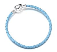 NanMuc 3mm Blue Leather Charm Bracelet Heart Barrel Snap Clasp Handmade Braided Wristband fit Pandora European Charm Bead DIY Jewelry 16-21CM, M, Leather, no gemstone