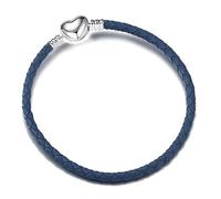 NanMuc 3mm Blue Leather Charm Bracelet Heart Barrel Snap Clasp Handmade Braided Wristband fit Pandora European Charm Bead DIY Jewelry 16-21CM, S, Leather, no gemstone