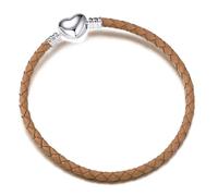NanMuc 3mm Blue Leather Charm Bracelet Heart Barrel Snap Clasp Handmade Braided Wristband fit Pandora European Charm Bead DIY Jewelry 16-21CM, M, Leather, no gemstone