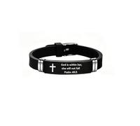 NanMuc Cross Adjustable Bracelet Inspirational Quote Faith Christian Bible Verse Silicone ID Wristband Religious Gifts for Men Women, M, Silicone, Leather, no gemstone