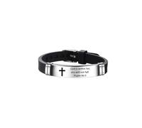 NanMuc Cross Adjustable Bracelet Inspirational Quote Faith Christian Bible Verse Silicone ID Wristband Religious Gifts for Men Women, M, Silicone, Leather, no gemstone