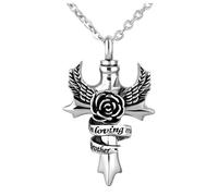 NanMuc Cross Cremation Angel Wings Urn Necklace for Ashes in Loving Memory Grandma/Mom/Dad Memorial Keepsake Pendant, Metal, metal