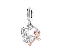 NanMuc Heart Mama Rose Gold Flower Dangle Charm Bead Compatible with Pandora Bracelets