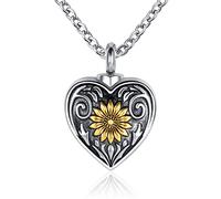 NanMuc Sunflower Cremation Urn Necklace for Ashes Women Men Heart Keepsake Memorial Pendant Jewelry Gift for Human Ashes, metal, base