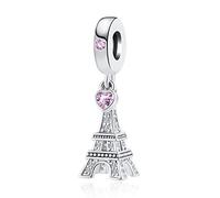 NanMuc Vacation Paris Eiffel Tower Bead Charm fits Women Pandora Charms Bracelets Pink Crystal Love Travel Jewelry for Mom Grandma Holiday