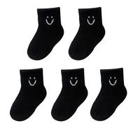 Nanmuir 5 Pairs Unisex Kids Soft Cotton Happy Face Socks, Black, 3-5 ans