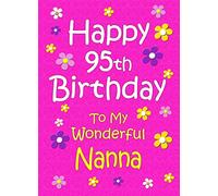 Nanna 95th Birthday Card (Pink) - From Grandson Granddaughter Greeting Blank Inside Envelope Included Gift Idea UK