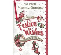 NANNA & GRANDAD CHRISTMAS CARD***RED RIBBON & BOW***9 X 6 INCHES**