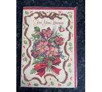 Nanna Merry Christmas Card Poinsettia Holly Ribbon Bouquet