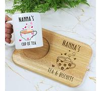 Nanna's Tea & Biscuits Board & Mug Set, Wooden Treat Board with Cup of Tea Mug, Snack Tray, 350ml Coffee Mug, Mother's Day, Birthday Gifts for Nanna