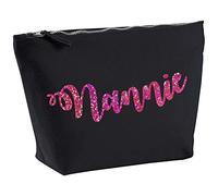 Nannie Personalised Name Cotton Canvas Black Make Up with a Holographic Pink Print Accessory Bag Wash Bag Size 14x20cm. The perfect personalised Gift for All occasion, Christmas, Birthdays,