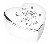 Nannie We Love You To The Moon and Back Gift Classic Engraved Silver Finish Heart Shaped Trinket Box Keepsake Idea Present From Granddaughter Grandson Grandchildren For Birthday Mothers Day Christmas