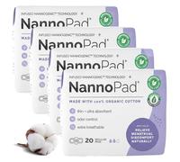 NannoPad Organic Pads for Women - 100% Organic Cotton Pads Period with Wings - High Absorbency 130mL, Comfortable & Ultra-Thin - No Fragrances, Odor-Control, Breathable - Regular (4 Pack, 80 Count)