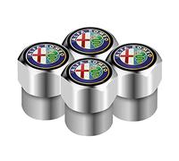 NANNUT 4pcs Car Tire Valve Caps, For Alfa Romeo Giulia Spider GT Mito Stelvio, Valve Caps with Rubber Ring, Waterproof Dust-proof Stem Covers, Exterior Decoration Accessories,Silver
