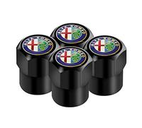NANNUT 4pcs Car Tire Valve Caps, For Alfa Romeo Giulia Spider GT Mito Stelvio, Valve Caps with Rubber Ring, Waterproof Dust-proof Stem Covers, Exterior Decoration Accessories,Bla-ck