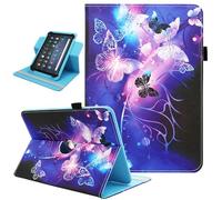 Nannxiebky Universal 10 10.1 Inch Android Tablet Case, Multi-Angle Viewing Stand PU Leather Wallet Tablet Case for 9 10 10.1 Inch and More 9.0" - 10.5" Tablet, Purple Butterfly