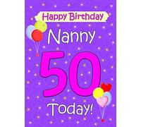 Nanny 50th Birthday Card (Lilac) - from Grandson Granddaughter Greeting Blank Inside Envelope Included Gift Idea UK