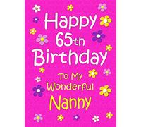 Nanny 65th Birthday Card (Pink) - From Grandson Granddaughter Greeting Blank Inside Envelope Included Gift Idea UK