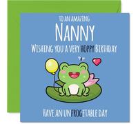 Nanny Birthday Card - Cute Frog - Happy Birthday Card for Nanny from Grandson Granddaughter, 145mm Mothers Day Greeting Cards