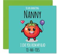Nanny Birthday Card - From My Head TO-MA-TOES - Happy Birthday Card for Nanny from Grandson Granddaughter, 145mm cute tomato Bday Greeting Cards
