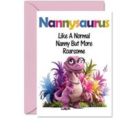 Nanny Mothers Day Card - Roarsome Nannysaurus - Happy Birthday Card for Nanny Nan Nana from Grandson Granddaughter, A5 Dinosaur Bday Greeting Cards